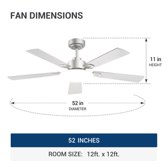 52" Sleek Ceiling Fan with Light, 3CCT Dimmable, Remote, Reversible, Quiet – Bedroom & Living Room - 3
