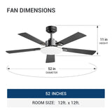 52" Sleek Ceiling Fan with Light, 3CCT Dimmable, Remote, Reversible, Quiet – Bedroom & Living Room - 9