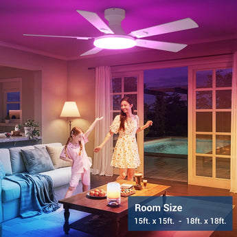 52'' Smart RGB Ceiling Fan with Light, Flush Mount, Reversible DC Motor, 3CCT Dimmable Light, 6 Speeds, Remote/APP/Alexa Control, Noiseless for Bedroom Living Room, Black - 7