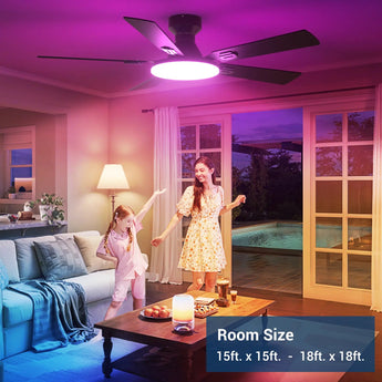 52'' Smart RGB Ceiling Fan with Light, Flush Mount, Reversible DC Motor, 3CCT Dimmable Light, 6 Speeds, Remote/APP/Alexa Control, Noiseless for Bedroom Living Room, Black - 2