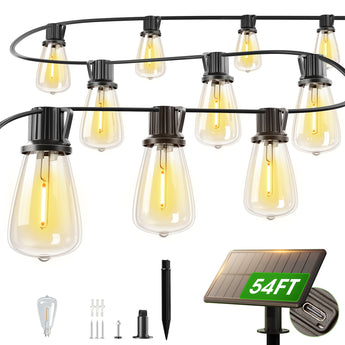 ST38 Solar String Lights, LED Shatterproof Bulbs, Suspended Standard Sockets, 3 Lighting Modes - 9