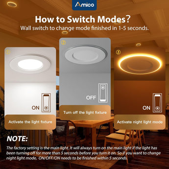 5/6 Inch LED Can Lights with Night Light, Retrofit Recessed Lighting Selectable 5CCT, 1100LM Downlight, Dimmable, ETL & FCC-3