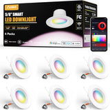 5/6 Inch Smart WiFi Recessed Lights, 6Pcs RGBCW Baffle Trim, Dimmable 12W=110W 1100LM, APP Control, IC & ETL Certified - 1