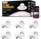 5/6 Inch Smart WiFi Recessed Lights, 6Pcs RGBCW Baffle Trim, Dimmable 12W=110W 1100LM, APP Control, IC & ETL Certified - 1