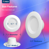 5/6 Inch Smart WiFi Recessed Lights, 6Pcs RGBCW Baffle Trim, Dimmable 12W=110W 1100LM, APP Control, IC & ETL Certified - 6