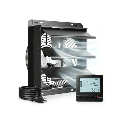Shutter Exhaust Fan 8-Speed , 1238 CFM DC Vent Fan with Thermostat Humidity Control for Attic Garage Chicken Coop