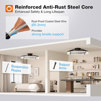 24" Low Profile Fandelier Ceiling Fan with Light & Remote, Crystal Design, 3 - CCT Dimmable, Flush Mount Bladeless Fan - 7