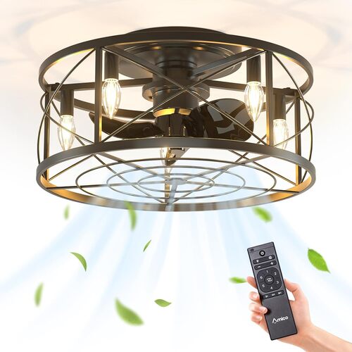 20 Inch Caged Flushmount Ceiling Fans with Light