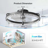 24" Low Profile Fandelier Ceiling Fan with Light & Remote, Flush Mount, Crystal Design, 3 - CCT Dimmable, Modern LED Fan - 7