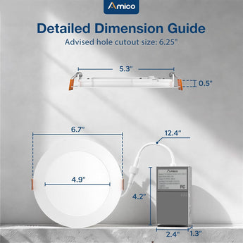 6 Inch Recessed LED Lighting, Press - Down,Slim Design, Selectable CCT, 1050 Lumens - 8