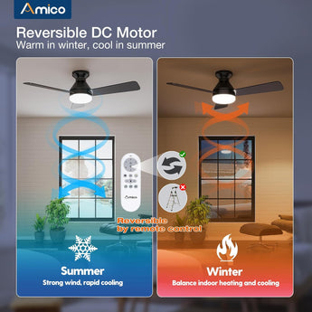 42" Low Profile Ceiling Fan with Light & Remote, Flush Mount, 3 - CCT Dimmable, Reversible & Noiseless, 4 Colors Available - 5