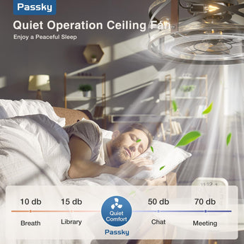 20" Low Profile Fandelier Ceiling Fan with Light & Remote, Industrial Caged Design, 6 - Speed, Flush Mount Bladeless Fan - 6