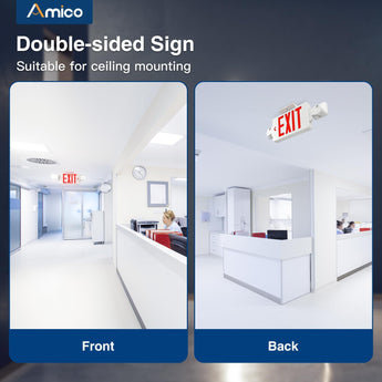 Double - Sided Exit Sign Emergency Light Combo, Two Adjustable LED Heads with Battery Backup, AC 120/277V - 5