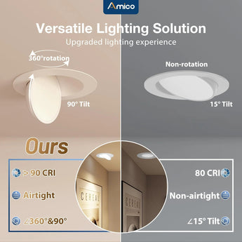 6 Inch Gimbal LED Recessed Lighting, 360° & 90° Adjustable Eyeball, Selectable CCT, 1200 Lumens - 9