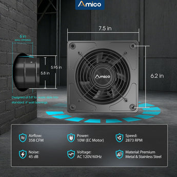 6 Inch Kitchen Exhaust Fan with Remote, 358 CFM High Airflow EC Motor Ventilation Fan, 9-Speed Adjustable, 29W Energy Efficient, Timer, Low Noise, Black for Kitchen, Garage, Attic & Greenhouse, FCC Certified-2