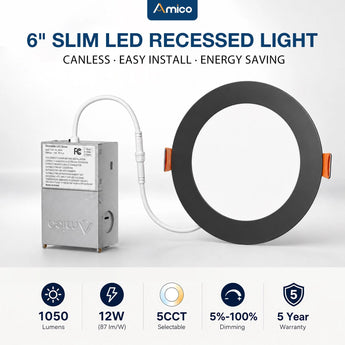 6 Inch Recessed LED Lighting, Slim Design, Selectable CCT, 1050 Lumens-1