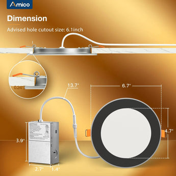 6 Inch Recessed LED Lighting With Night Light, Slim Design, Selectable CCT, 1100 Lumens - 3