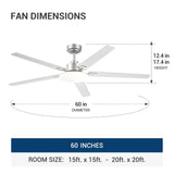 60" Black Ceiling Fan with Light & Remote – Dimmable 3CCT, Reversible, Quiet Fan for Bedroom, Living Room & Indoor/Outdoor - 15