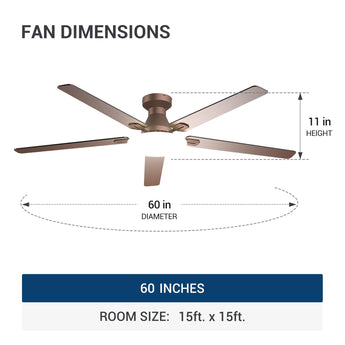 60" Flush Mount Ceiling Fan with Light, Remote, Low Profile, 3CCT Dimmable, Reversible, Quiet DC - 29