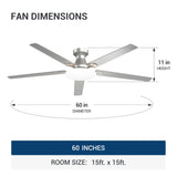 60" Flush Mount Ceiling Fan with Light, Remote, Low Profile, 3CCT Dimmable, Reversible, Quiet DC - 17