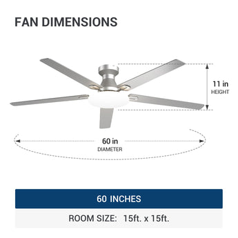 60" Flush Mount Ceiling Fan with Light, Remote, Low Profile, 3CCT Dimmable, Reversible, Quiet DC - 17