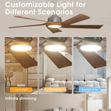 60 inch Ceiling Fans with Lights and Remote, Walnut Wood 5 Blades Ceiling Fan, Reversible, 3CCT, Dimmable, Noiseless, 6 Speeds Ceiling Fans for Bedroom Living Room Farmhouse Gazebo Patio - 8