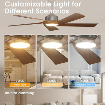 60 inch Ceiling Fans with Lights and Remote, Walnut Wood 5 Blades Ceiling Fan, Reversible, 3CCT, Dimmable, Noiseless, 6 Speeds Ceiling Fans for Bedroom Living Room Farmhouse Gazebo Patio - 8
