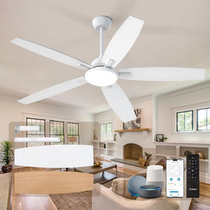 60 Inch Smart Ceiling Fan with Light, Wifi Alexa Remote Control Reversible 5 Blades 6 Speed 3CCT Dimmable Silent White Ceiling Fan for Bedroom Farmhouse - 1