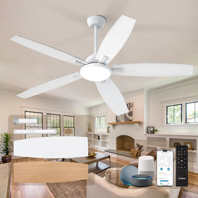 60 Inch Smart Ceiling Fan with Light, Wifi Alexa Remote Control Reversible 5 Blades 6 Speed 3CCT Dimmable Silent White Ceiling Fan for Bedroom Farmhouse - 1