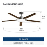 60" Sleek Ceiling Fan with Light, 3CCT Dimmable, Remote, Reversible, Quiet – Bedroom & Living Room - 3