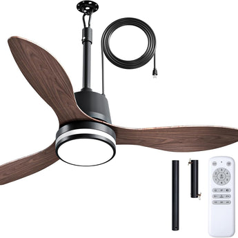 Amico 42 Inch IP65 Waterproof Outdoor Ceiling Fan with Light, 3CCT 6 Speeds Hanging Patio Fan with Remote Control, Plug in Design for Porch Pergola Garage Canopy, Black - 2