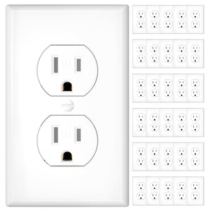 Amico-15A Duplex Tamper Resistant Decorator Outlet with Self-Grounding, Wall Plate & Screws, White-1