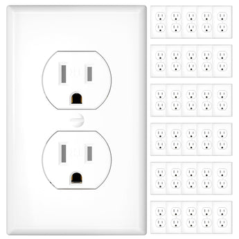 Amico-15A Duplex Tamper Resistant Decorator Outlet with Self-Grounding, Wall Plate & Screws, White-1