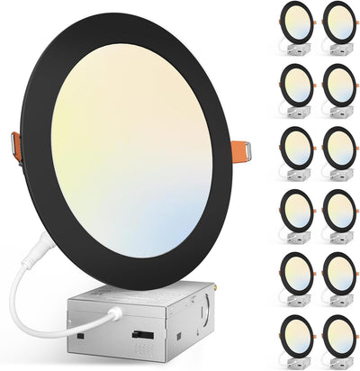 7 Inch Recessed LED Lighting, Slim Design, Selectable CCT, 1300 Lumens, Black Trim