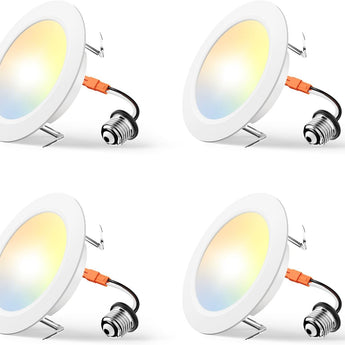 6 Inch Flat LED Recessed Can Light, Dimmable Retrofit Installation, Selectable CCT, 1050 Lumens - 6