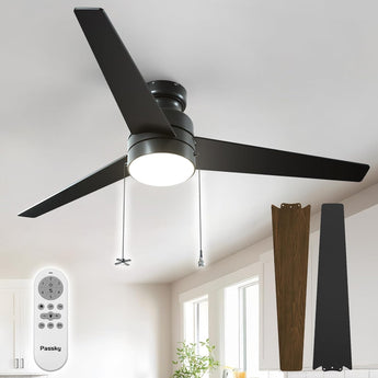 52" Low Profile Flush Mount Ceiling Fan with Light, Remote & Pull Chain, 5CCT Dimmable, Reversible, Quiet - 9