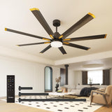 72" Ceiling Fan with Lights – Large Industrial 8 - Blade Black Fan, Reversible, Dimmable, 3CCT, Remote Control, Damp Rated for Bedroom & Patio - 1