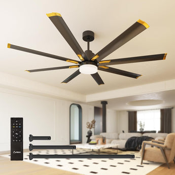 72" Ceiling Fan with Lights – Large Industrial 8 - Blade Black Fan, Reversible, Dimmable, 3CCT, Remote Control, Damp Rated for Bedroom & Patio - 1