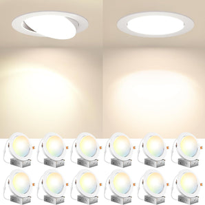 6 Inch Gimbal LED Recessed Lighting, 40° Tilt Adjustable Directional Canless Downlight, Selectable CCT, 1100 Lumens