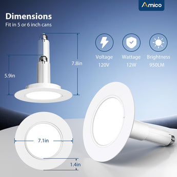 5/6 Inch LED Recessed Lighting, Dimmable, Adjustable Can Lights, Selectable CCT, 950 Lumens - 8