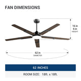 62 Inch Ceiling Fans with Lights and Remote, Indoor/Outdoor Ceiling Fan with 6 Speed, Reversible DC Motor, 3CCT, Dimmable, Noiseless modern Black /Walnut - 22