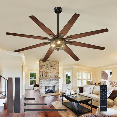 65" Indoor/Outdoor Ceiling Fan with Lights & Remote, Black 8 - Blade Reversible DC Ceiling Fan, Quiet Dimmable Farmhouse Fan - 1