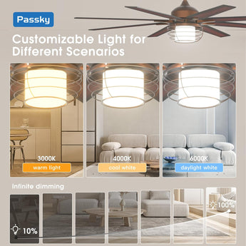 66 Inch Bronze Caged Ceiling Fan with Light, Reversible Dimmable 3CCT Fan Quiet Remote Control for Indoor Outdoor Farmhouse - 7