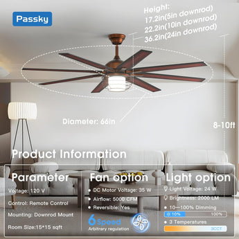 66 Inch Bronze Caged Ceiling Fan with Light, Reversible Dimmable 3CCT Fan Quiet Remote Control for Indoor Outdoor Farmhouse - 8