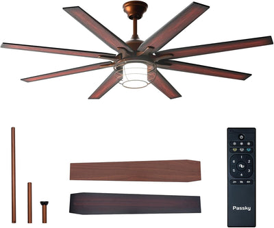 66 Inch Bronze Caged Ceiling Fan with Light, Reversible Dimmable 3CCT Fan Quiet Remote Control for Indoor Outdoor Farmhouse - 1