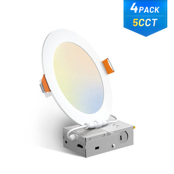 6 Inch Canless LED Recessed Light, Ultra - Thin 5CCT 2700K–5000K, 1050LM Dimmable Wafer Downlight with Junction Box, 12W (110W Eqv), ETL & FCC - 10