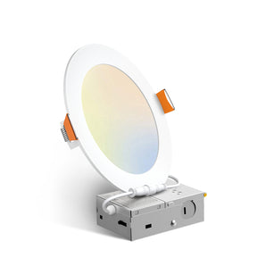 6 Inch Canless LED Recessed Light, Ultra - Thin 5CCT 2700K–5000K, 1050LM Dimmable Wafer Downlight with Junction Box, 12W (110W Eqv), ETL & FCC - 1