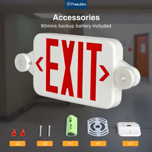 Exit Sign with Emergency Lights, Two LED Adjustable Head Emergency Light with Battery, Exit Sign for Business