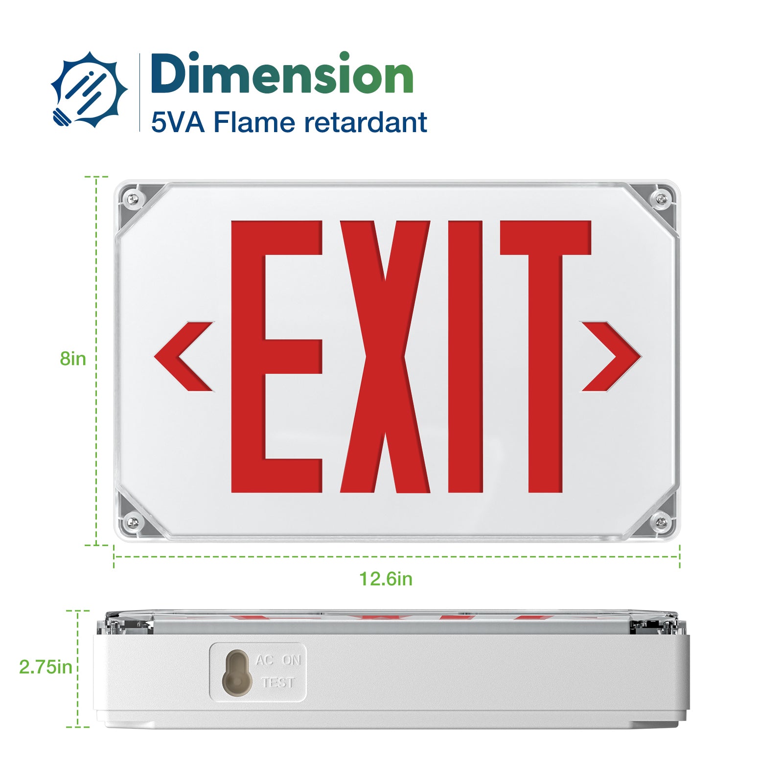 Red LED IP65 Waterproof Exit Sign with Battery Backup，Exit Sign for Business，Easy to Install，UL Certified，AC 120/277V，Pack of 1/2