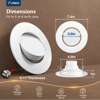 Retrofit Eyeball Gimbal Can Lights 6 Pack, LED Recessed Lights Directional Angled Trim, 5CCT Selectable, 16W, 1500 LM - ETL&FCC - 6